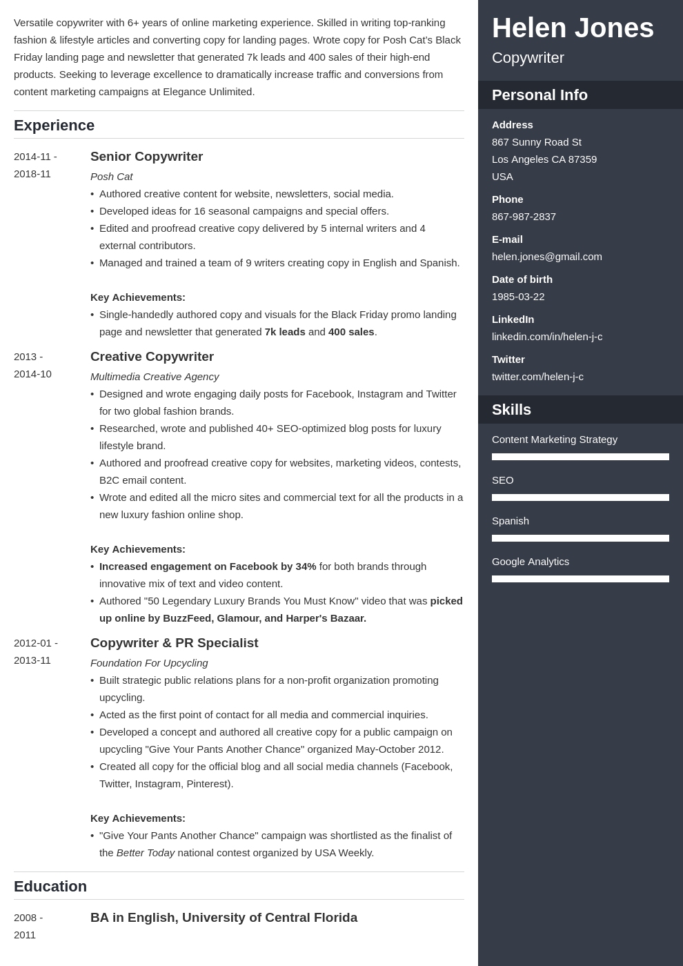 writer resume example template enfold