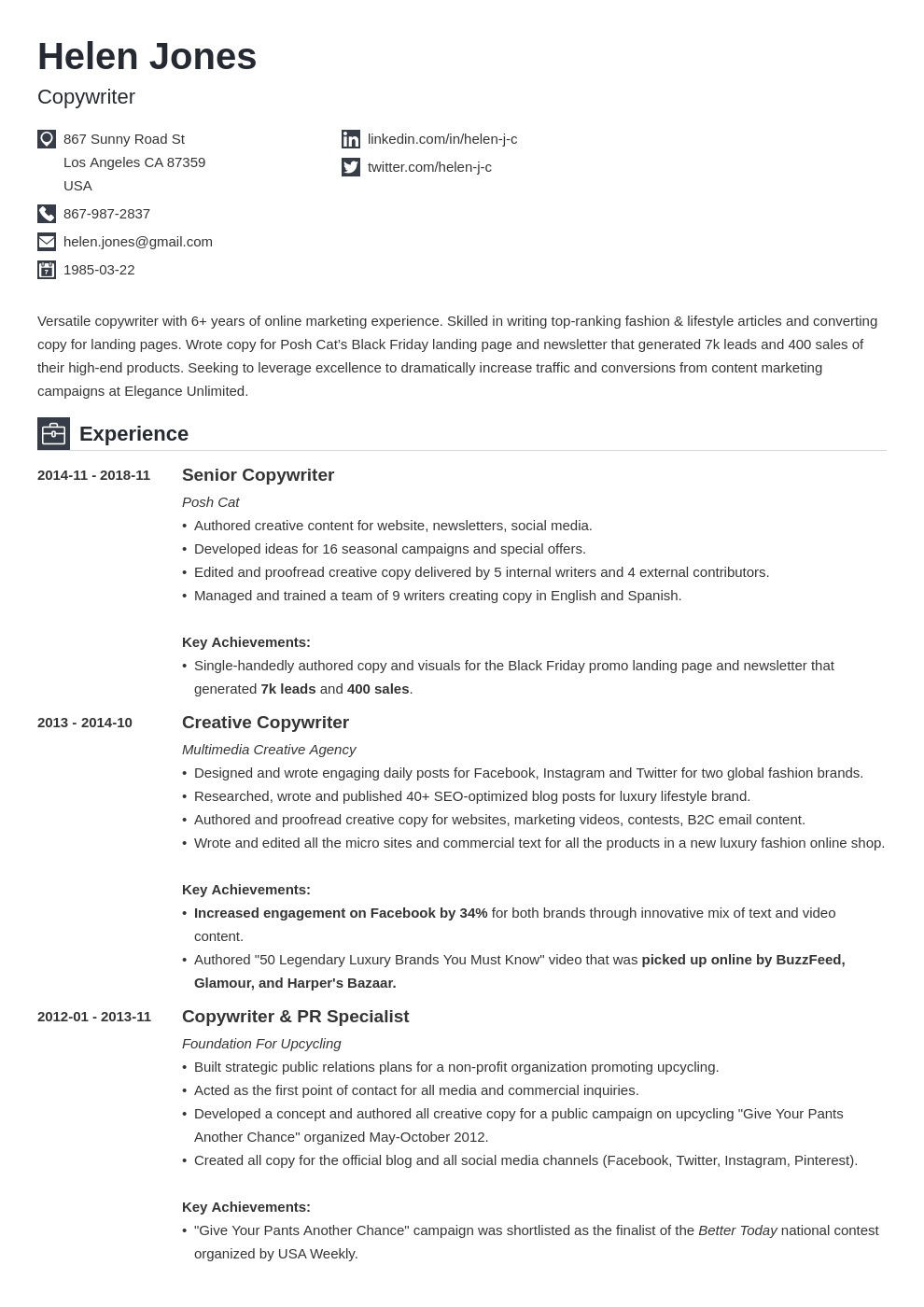 resume example for essay writer