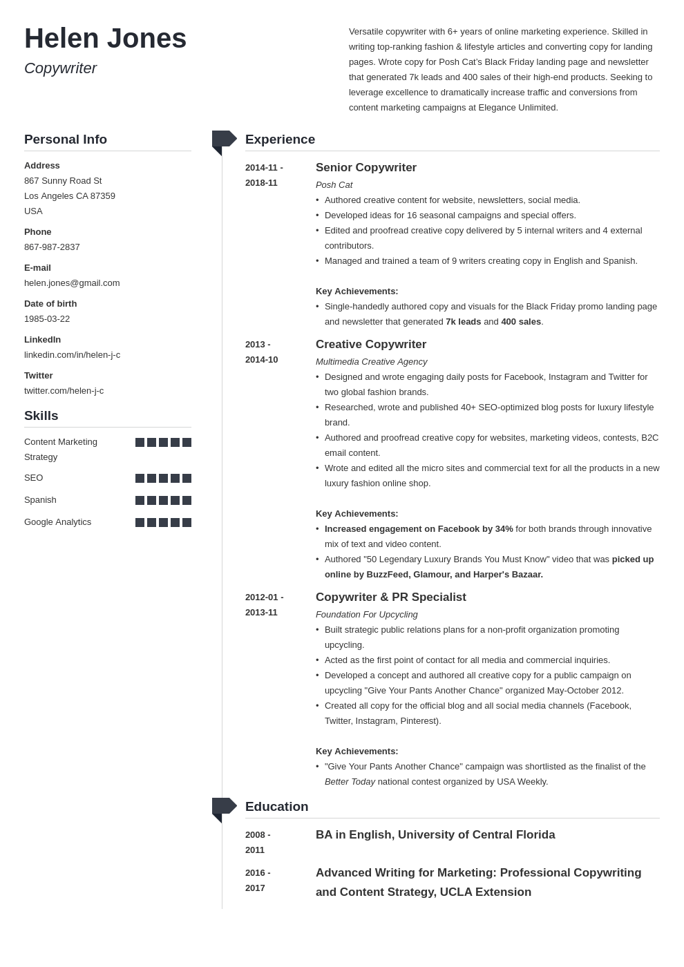 resume for content writer