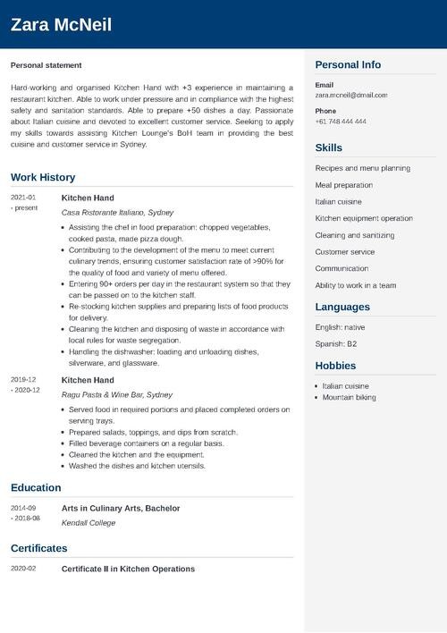 Kitchen Staff Resume