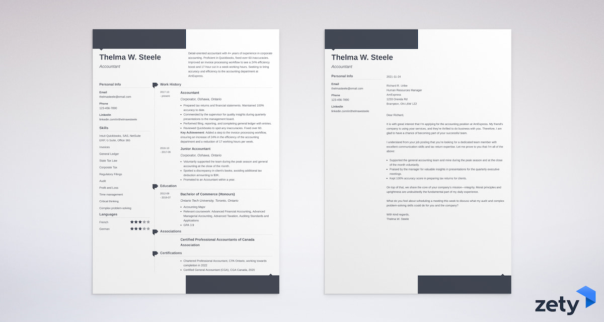 matching set of resume and cover letter