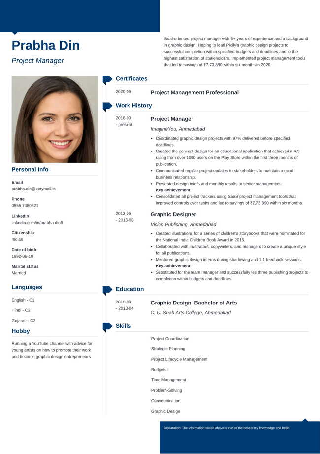 Resume sample with photo