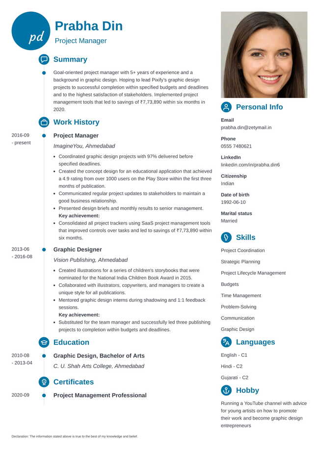 Resume sample with photo