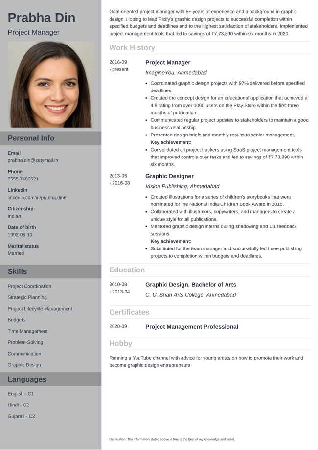 Resume sample with photo