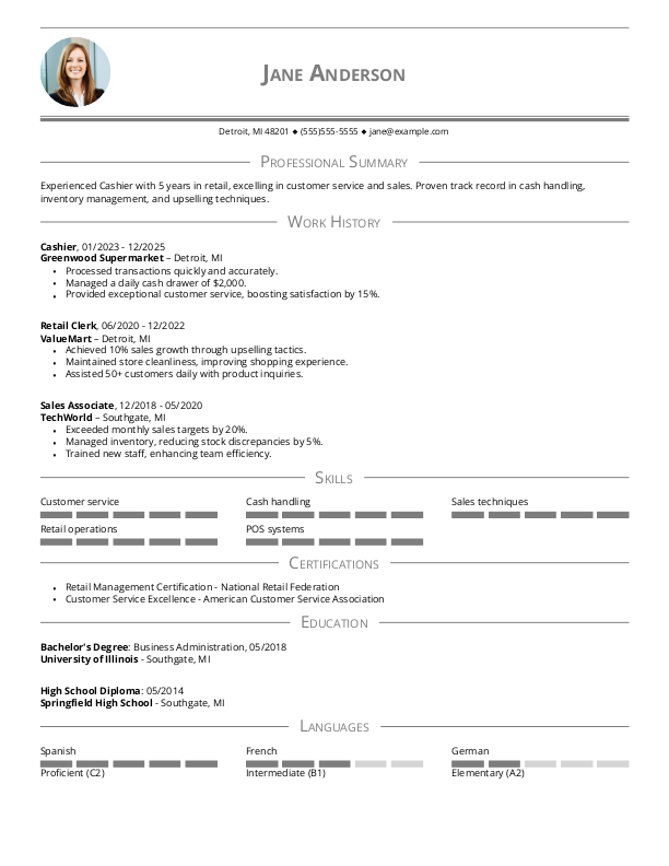 Corporate Cashier Resume Template: Gray color
