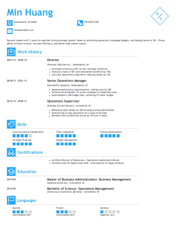 Corporate Director Resume Template: Blue color