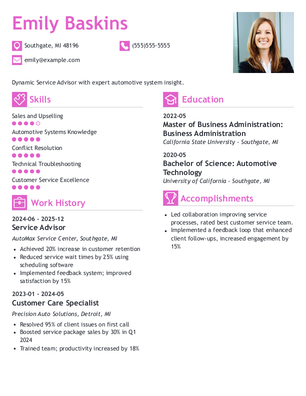 Corporate Service Advisor Resume Template: Pink color
