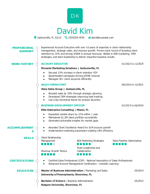 Creative Account Executive Resume Template: Green color