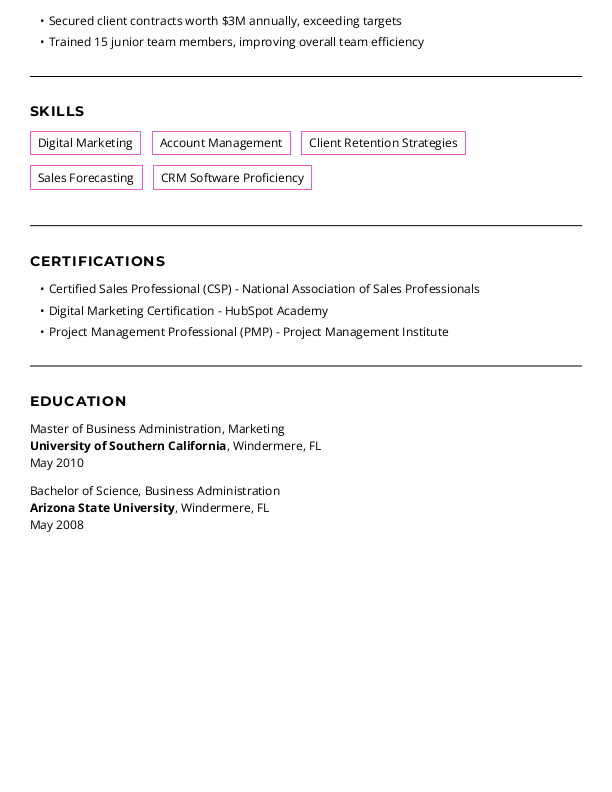Creative Account Manager Resume Template: Pink color-2