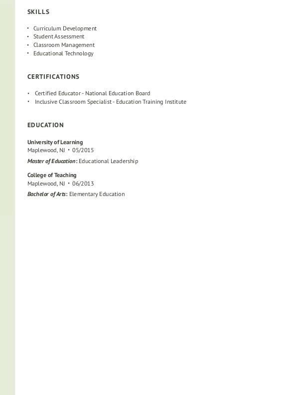 Creative Assistant Teacher Resume Template: Green color-2