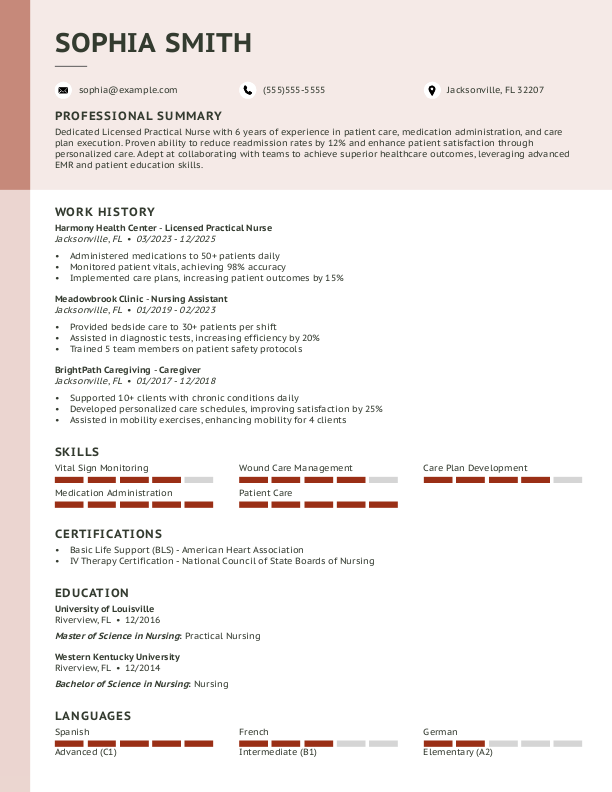 Creative Licensed Practical Nurse Resume Template: Red color
