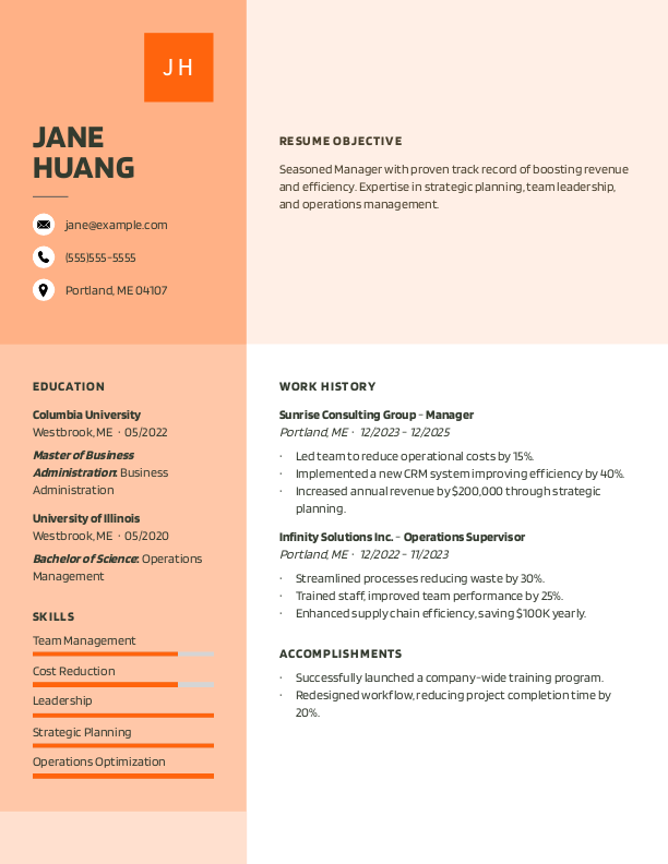 Creative Manager Resume Template: Orange color