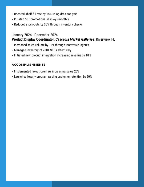Creative Merchandiser Resume Template: Blue color-2