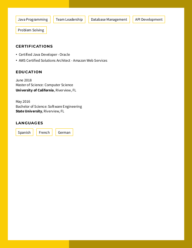 Creative Software Engineer Resume Template: Yellow color-2