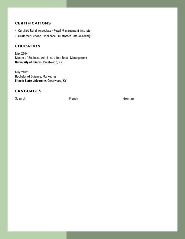 Creative Store Associate Resume Template: Green color-2