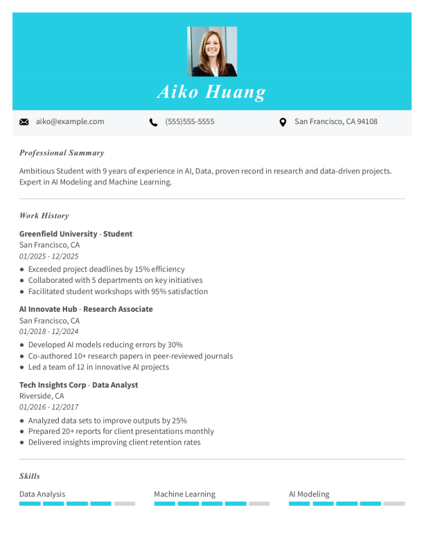 Elegant Student Resume Template: Blue color