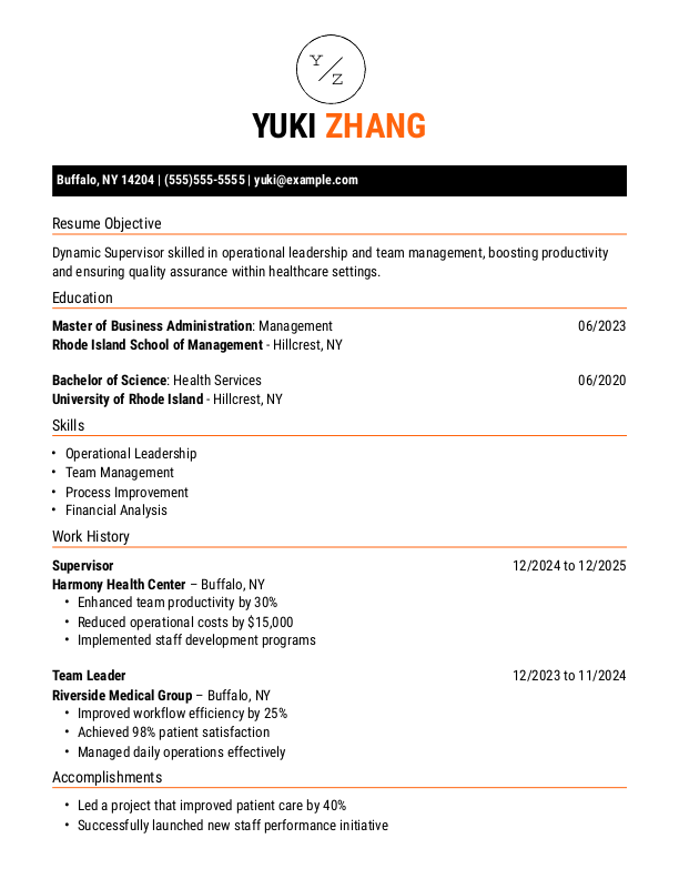 Elegant Supervisor Resume Template: Orange color