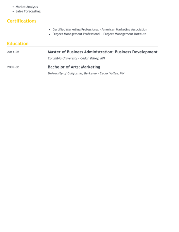 Modern Business Development Manager Resume Template: Yellow color-2