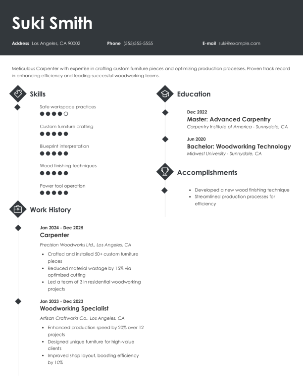 Modern Carpenter Resume Template: Gray color