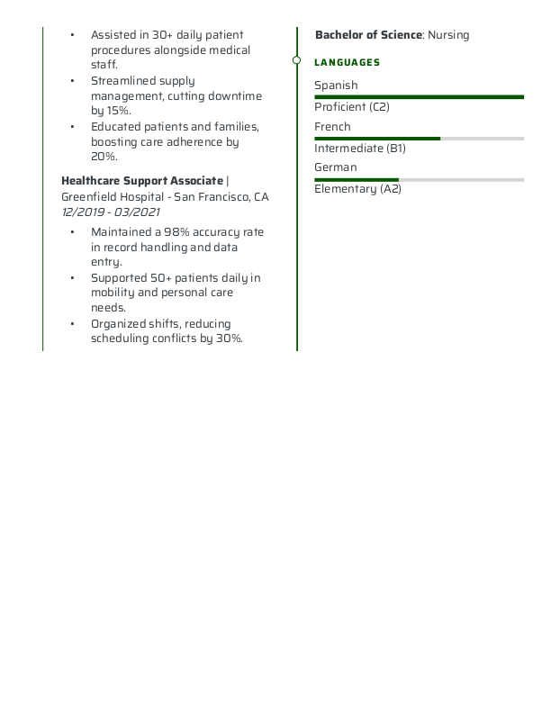 Modern Patient Care Technician Resume Template: Green color-2