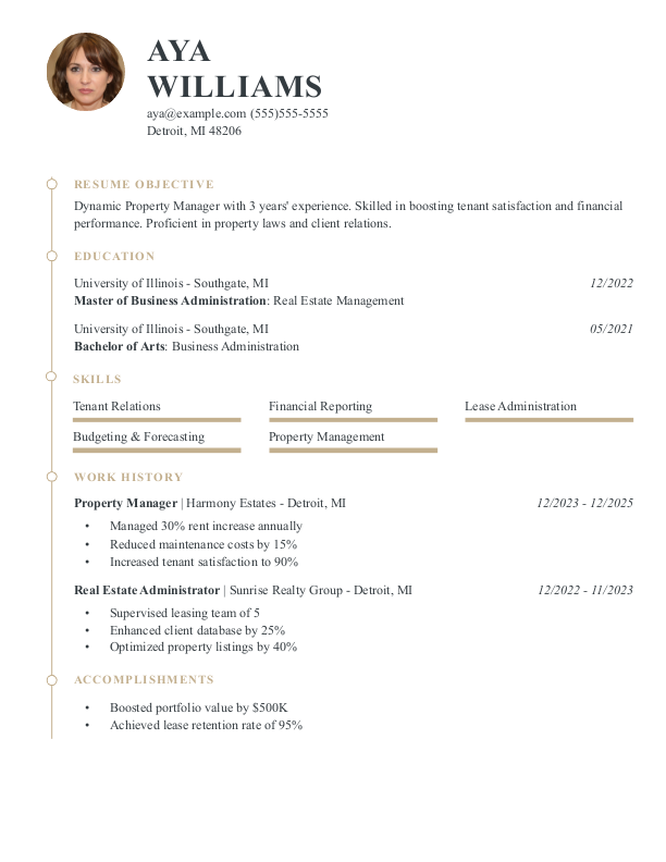 Modern Property Manager Resume Template: Yellow color
