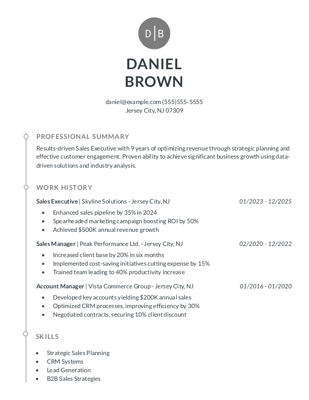 Modern Sales Executive Resume Template: Gray color