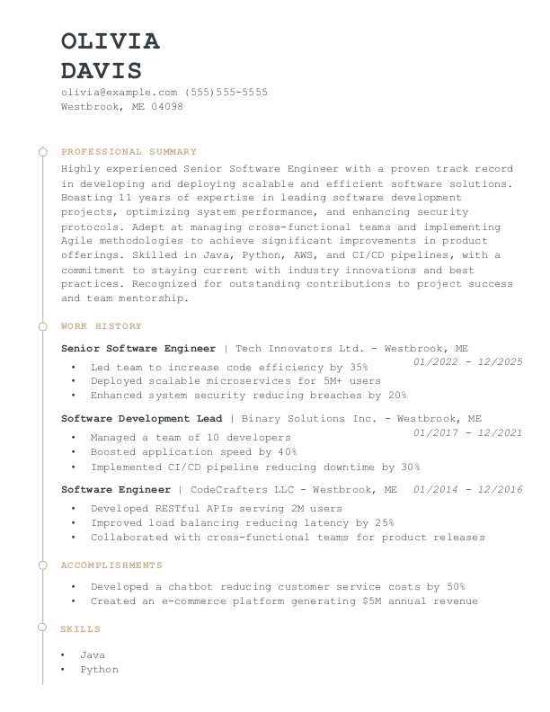 Modern Senior Software Engineer Resume Template: Yellow color