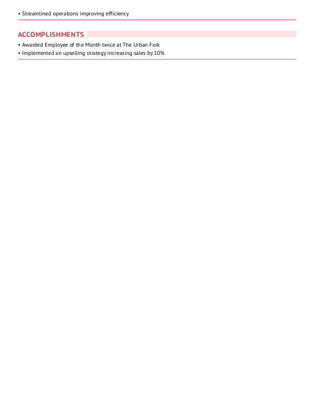 Modern Server Resume Template: Red color-2