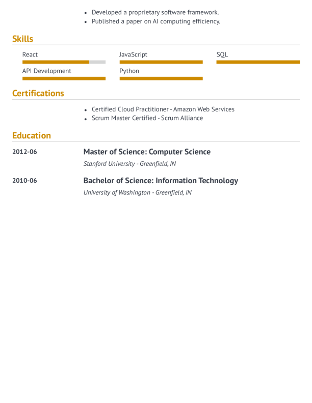 Modern Software Developer Resume Template: Yellow color-2