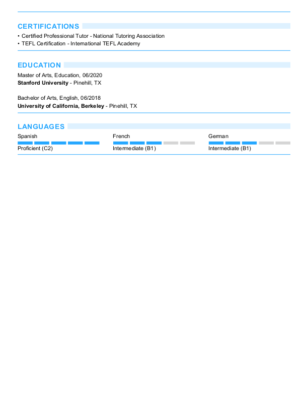 Modern Tutor Resume Template: Blue color-2