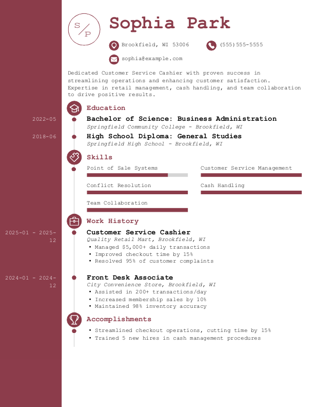 Professional Customer Service Cashier Resume Template: Red color