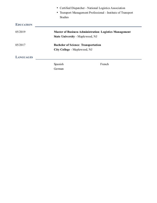 Simple Dispatcher Resume Template: Blue color-2