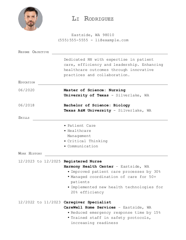 Simple Registered Nurse Resume Template: Gray color