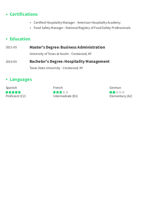 Simple Shift Manager Resume Template: Green color-2