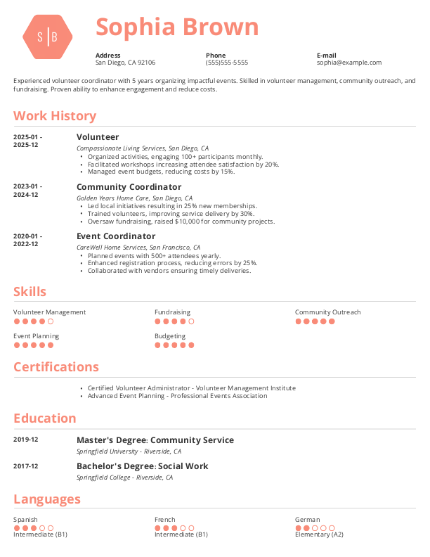 Simple Volunteer Resume Template: Pink color