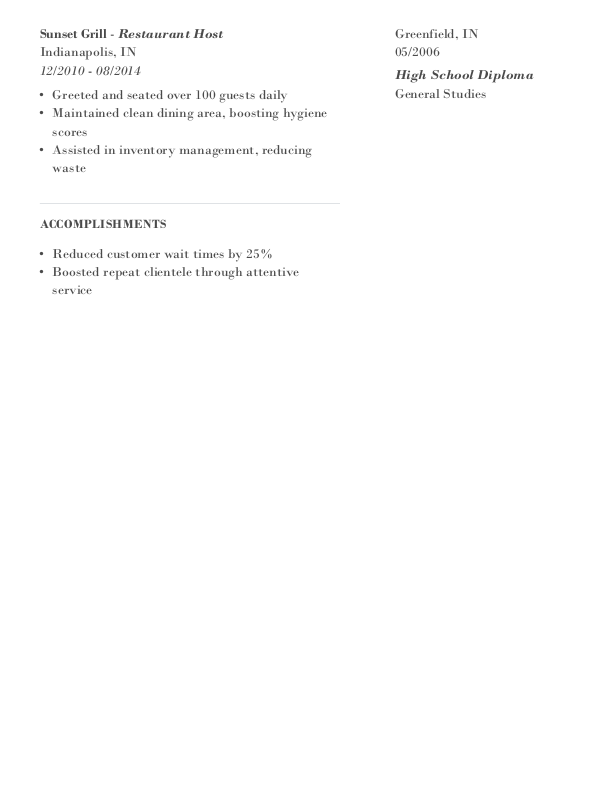 Simple Waitress Resume Template: Green color-2