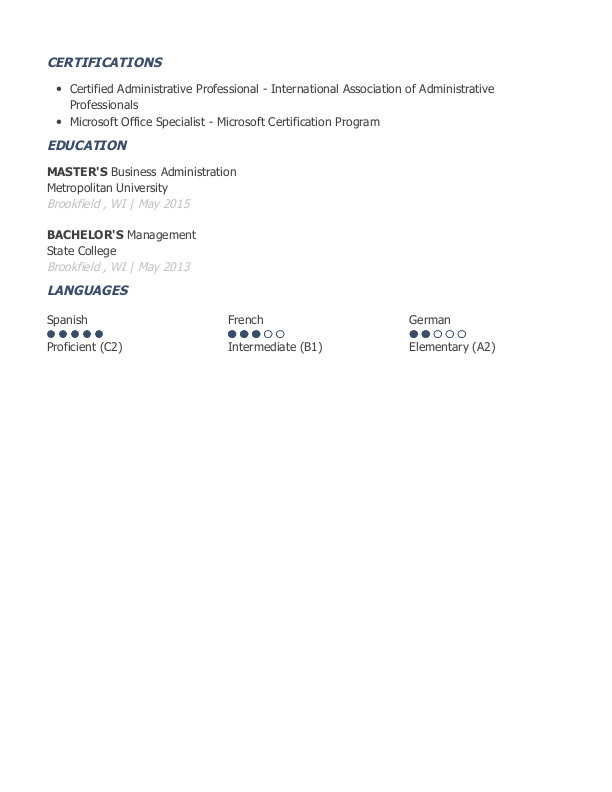 Traditional Administrative Assistant Resume Template: Blue color-2