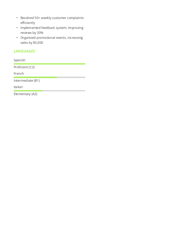 Traditional Restaurant Hostess Resume Template: Green color-2