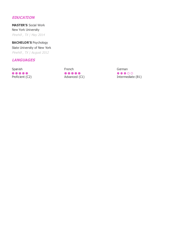 Traditional Support Worker Resume Template: Pink color-2