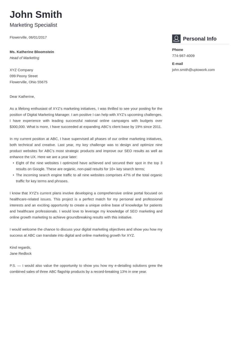 simple cover letter layout